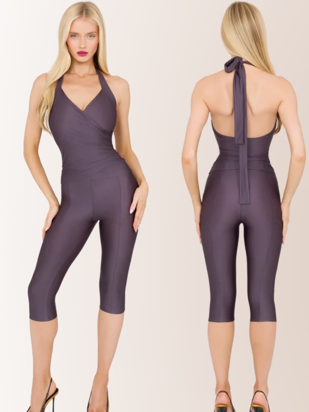 LANAI HALTER TOP and CAPRI LEGGINGS- DEEP SPACE